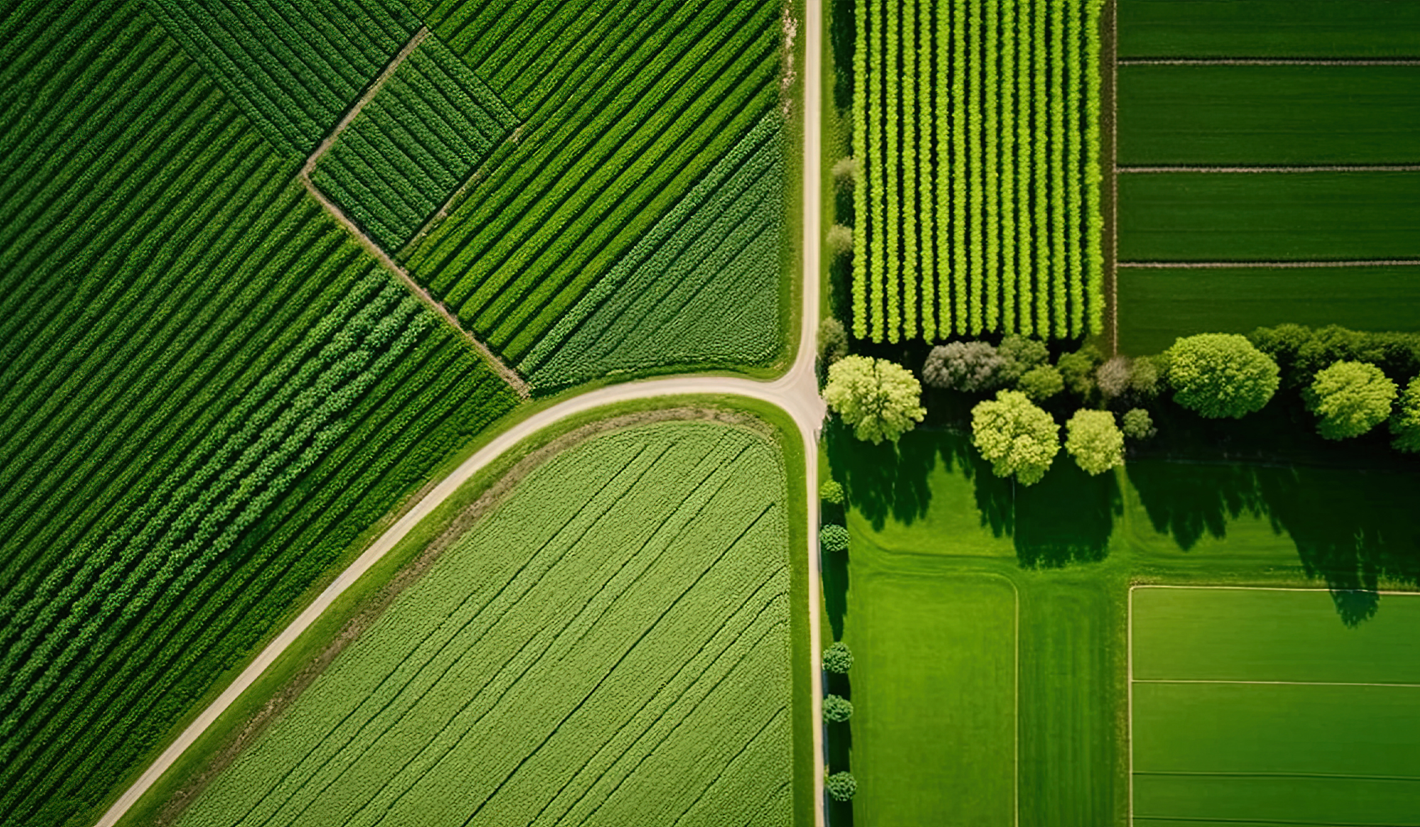 Aerial View of agriculture landscape taken by a drone above a farm track for ISS Aerospace